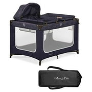 Dream On Me Emily Rose Deluxe Playard with Changing Tray and Infant Bassinet | with Canopy | Waterproof Fabric | with Changing Station | JPMA Certified | Lightweight In In Galaxy Blue