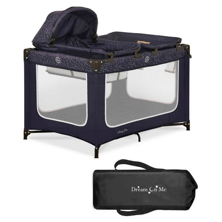 Dream On Me Emily Rose Deluxe Playard with Changing Tray and Infant Bassinet | with Canopy | Waterproof Fabric | with Changing Station | JPMA Certified | Lightweight In In Galaxy Blue