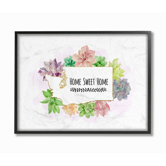 The Stupell Home Decor Collection Washington State Home Sweet Home Succulent Watercolor Vignette Framed Giclee Texturized Art