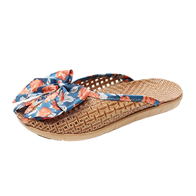 DAFEI Cool In Summer Comfortable Home Slippers Soft Sole Breathable Indoor Sandals Bow Decorated Slippers