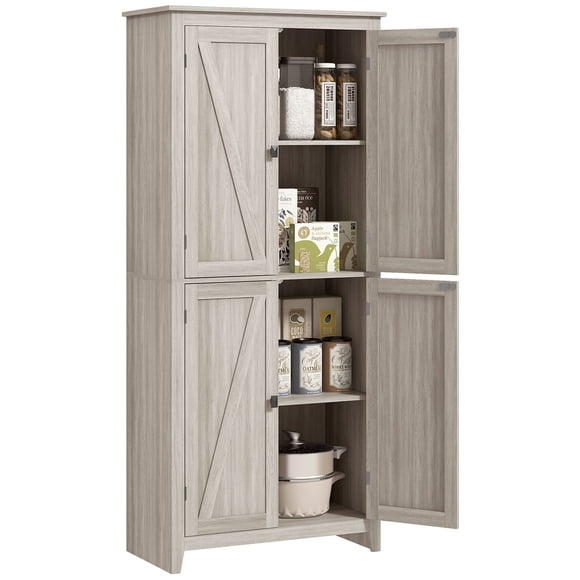Grey 72" Freestanding Kitchen Pantry Cabinet with Doors & Shelves - Farmhouse Storage for Dining Room, Living Room & Entryway - MDF, 31.5" x 15.7" x 71.7"