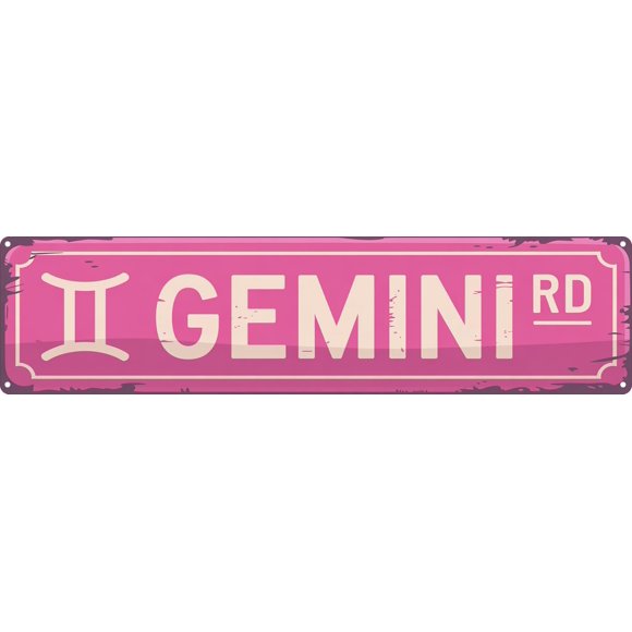 Gemini Rd - Letreros De Metal Para Pared, Diseño Rústico, Divertido, Constelación De Amantes De La Astrología, Color Rosa, 4 X 16 Pulgadas