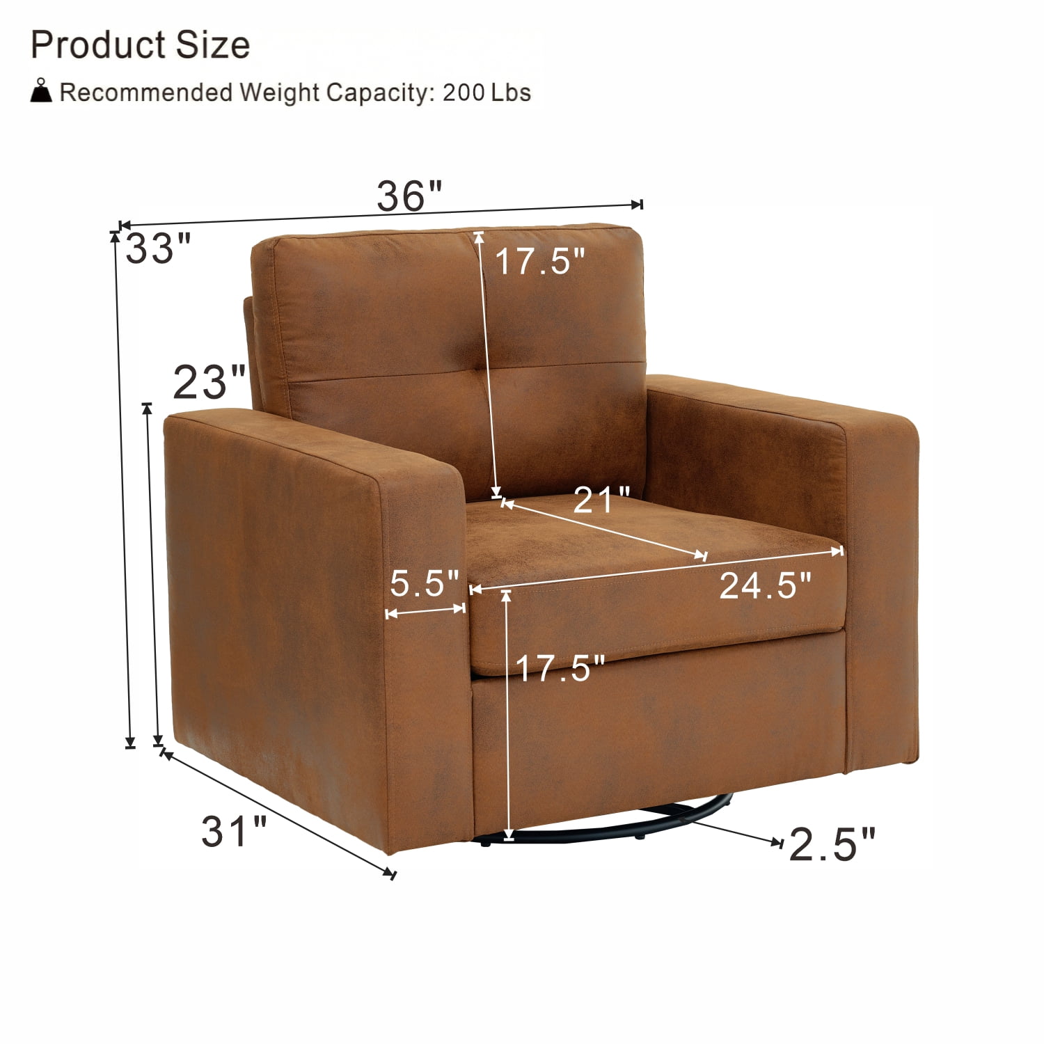 MOONMISS 360° Swivel Accent Chair with Point-Tufted Back & Textured, Upholstery Square Arm Armchair with Metal Pedestal Base, Soft Pillows for Living Room, Bedroom