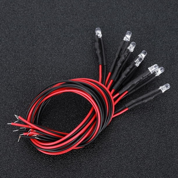Componentes electrónicos Diodos emisores de luz de 3 mm diodo LED cableado Diodo emisor de luz de cabeza redonda de 12 V cableado para iluminación del hogar de bricolaje ANGGREK Otros