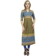 thumbnail image 5 of Bimba Women's Olive Green Designer Tunic Printed A-Line Kurti Kurta Dress-8, 5 of 5