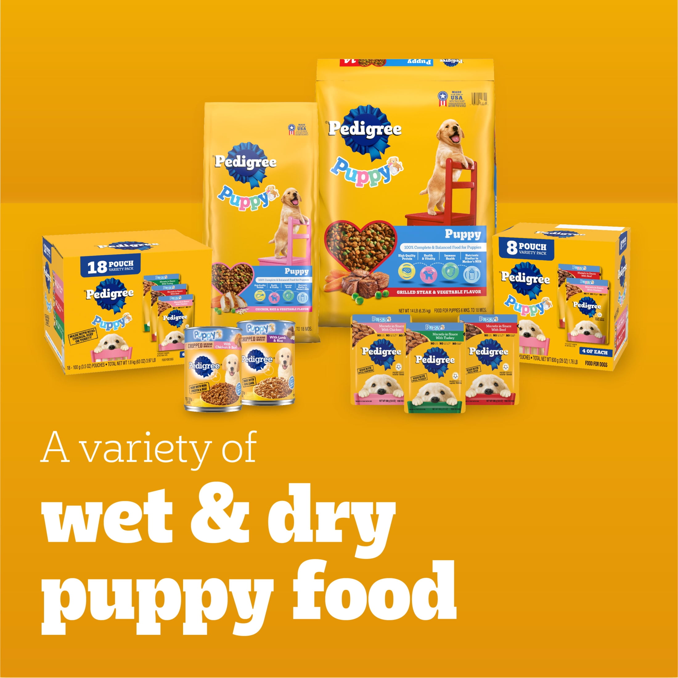 Pedigree Puppy Soft Wet Dog Food Variety Pack, 3.5 Oz Pouches (18 Pack)