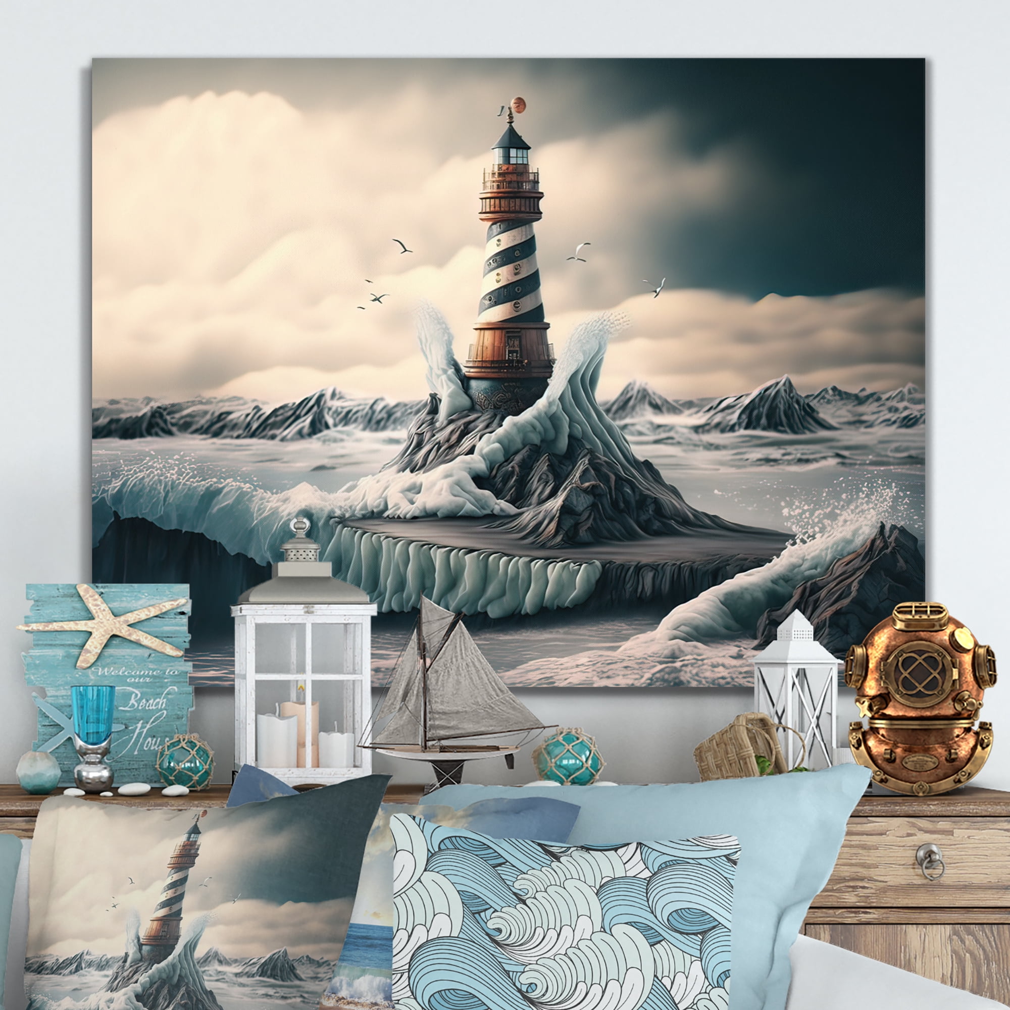 Designart Fantasy Lighthouse In The Arctic Ocean IV Canvas Wall Art