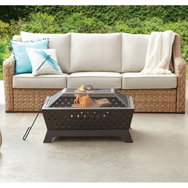 Better Homes Gardens 34 Lattice Antique Bronze Rectangle Fire Pit Walmart Com Walmart Com
