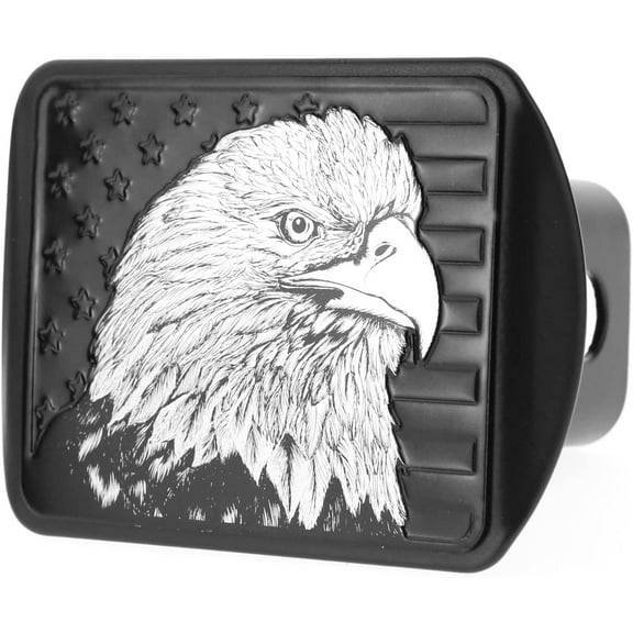 eVerHITCH USA US American Flag Eagle Metal Flag Emblem on Metal Trailer Hitch Cover (Fits 2" Receiver, Black Flag)