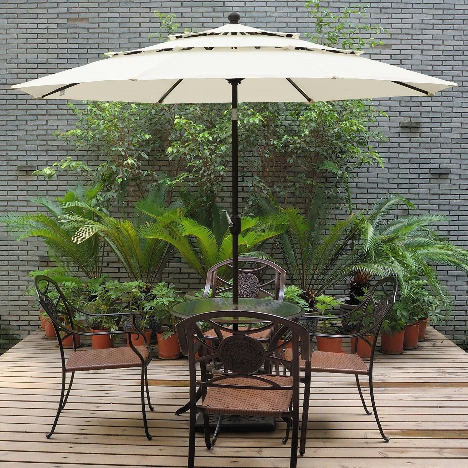 Aoodor 10ft 3-Tier Patio Umbrella, Outdoor Table Market Umbrella Tilt Adjustment and Crank - Beige