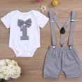 thumbnail image 3 of Maxcozy Baby Boys 1st Birthday Outfit Cake Smash Romper + Shorts Pants Suspenders Cake Smash Photo Props, 3 of 10