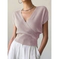 thumbnail image 4 of Gynyvoja Women'S V-Neck Wrap Front Ribbed Knit Short Sleeve Fitted Cropped Sweater Tos Pale S, 4 of 7