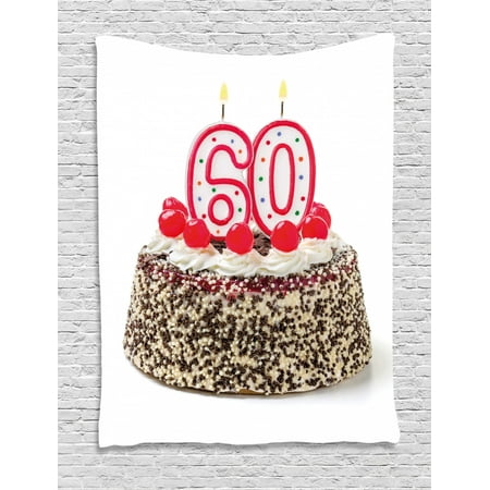 60th Birthday Decorations Tapestry Happy Party Cake With Candles