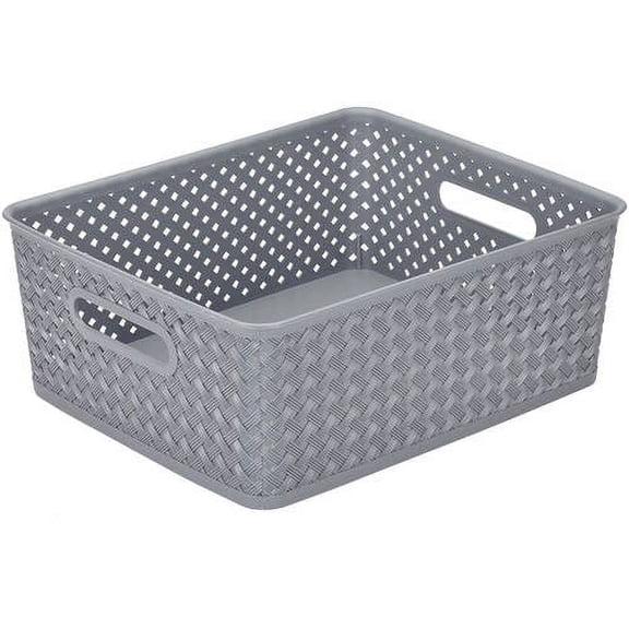 Simplify Medium Resin Wicker Storage Basket in Grey