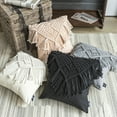 thumbnail image 5 of Phantoscope 100% Cotton Handmade Crochet Woven Boho with Tassels Series Half Covered Throw Pillow, 18" x 18", Gray, 1 Pack, 5 of 7