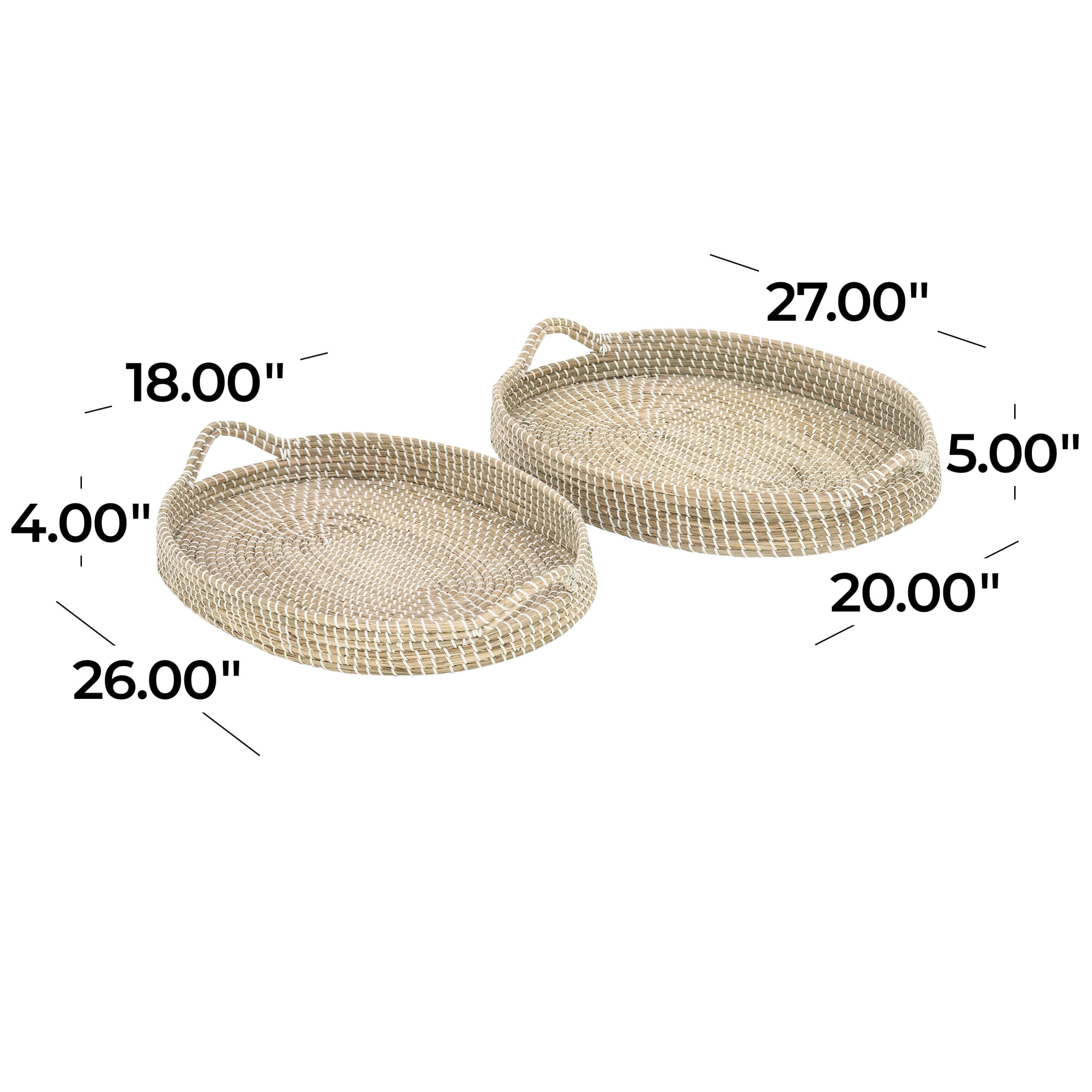 DecMode 27", 26"W Brown Dried Plant Handmade Tray with Metal Rim, 2-Pieces