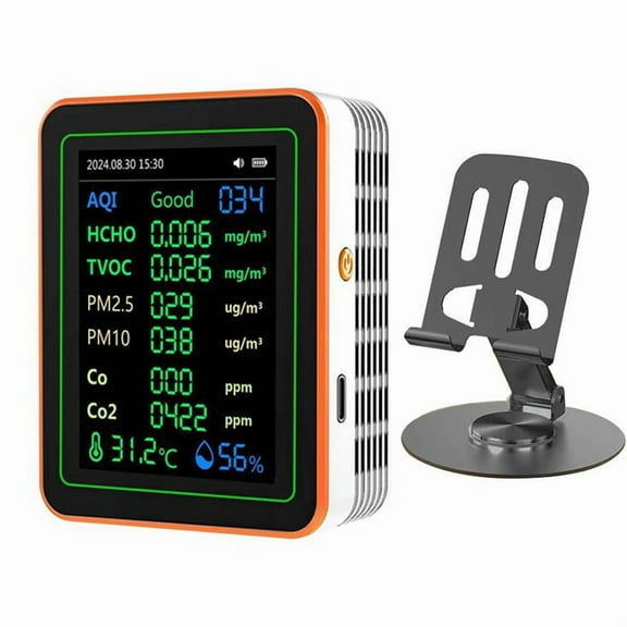 Air Quality Detector 12 in 1 Air Quality Tester Temperature Humidity Meter CO/CO2/HCHO/TVOC//PM2.5/PM10 White,1 x 12 in 1 Air Quality Monitor 1 x Bracket,White