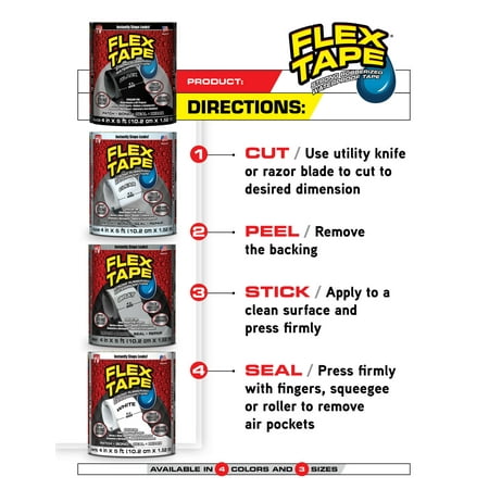 Flex Tape Rubberized Waterproof Automotive Tape, 4 inches x 5 Feet, Black