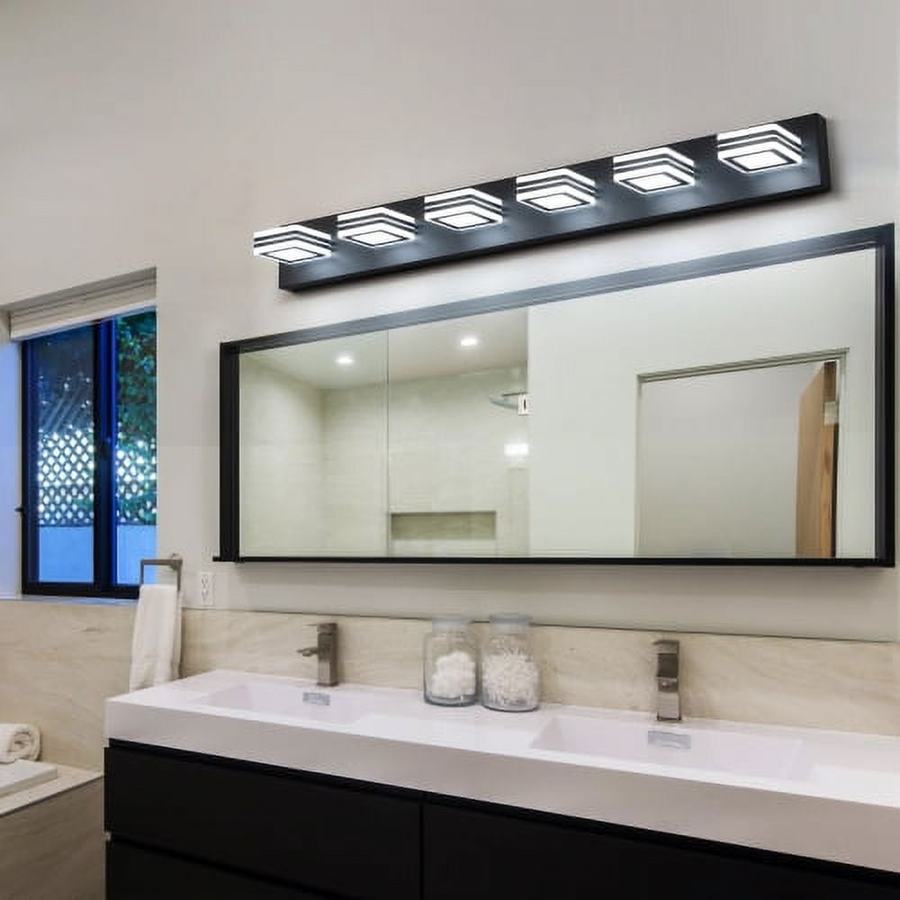 Hi-LIGHTS,Modern 6-Light(6000K) Rotatable & Dimmable LED Vanity Light with Acrylic Shades,Sleek Bathroom Wall Fixture for Bathroom,Dressing Room,Mirror Cabinet,Living Room,Bedroom(Black）