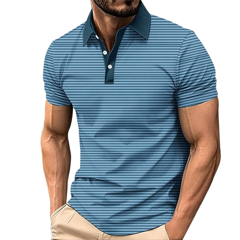 Fengqque Polo Shirts for Men Summer Sports Striped Short Sleeve
