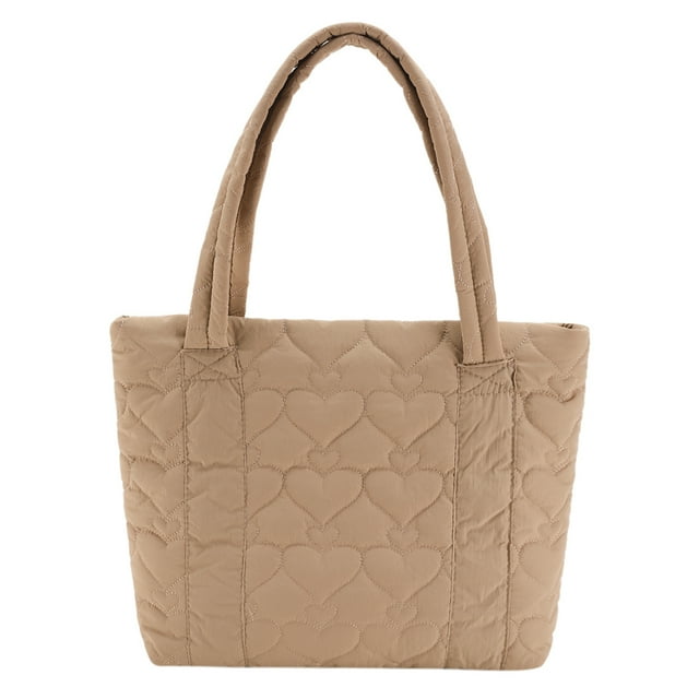 Love Quilted Women Shoulder Bag Nylon Casual Cotton Padded Bag para El (caqui)