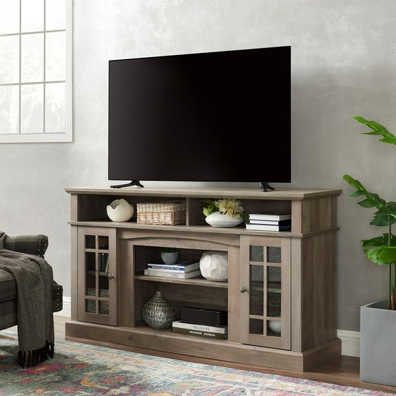 S-HOME Entertainment Console in Gray Wash, 58.25 Inch Classic TV Media Stand with Open and Closed Storage Space