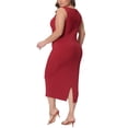 thumbnail image 4 of Agnes Orinda Women's Plus Size Dress Summer Sleeveless Square Neck Bodycon Cocktail Sundress Midi Tank Dress 3X Burgundy, 4 of 6