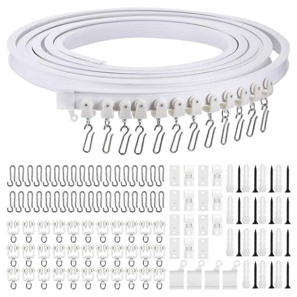 Bendable Ceiling Curved Curtain Track Flexible Ceiling Curtain Mount Soft Windows Curved Track for Curtain Rail with Metal Curtain Hooks, Bed Curtains Room Divider, Ceiling Track