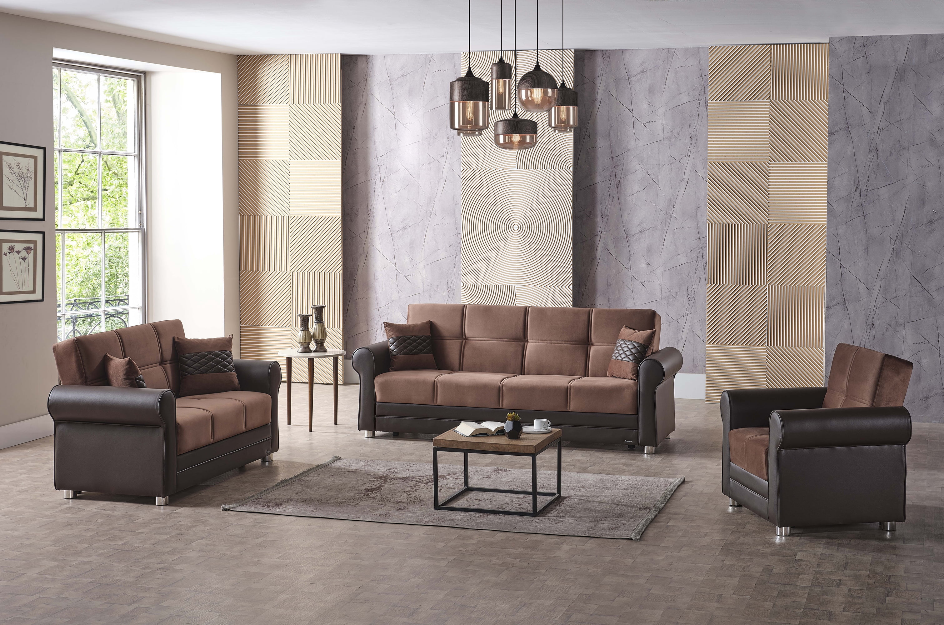 Ottomanson Convertible Sleeper Sofa Bed with Hidden Storage, Firm Comfort Couch, Brown
