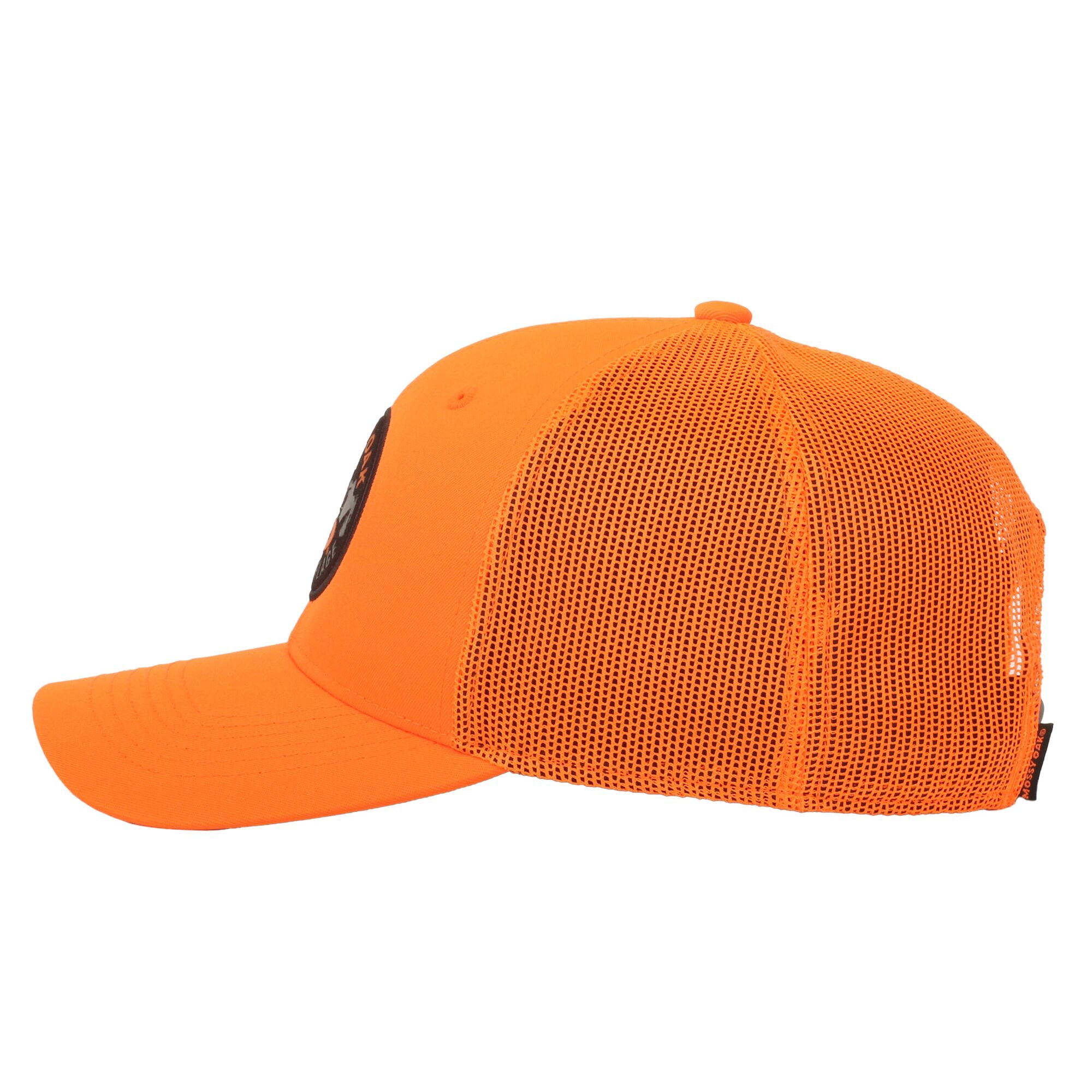 Mossy Oak Structured 6-Panel Trucker Hat – Blaze Orange High-Density Patch Logo Meshback Cap, One Size