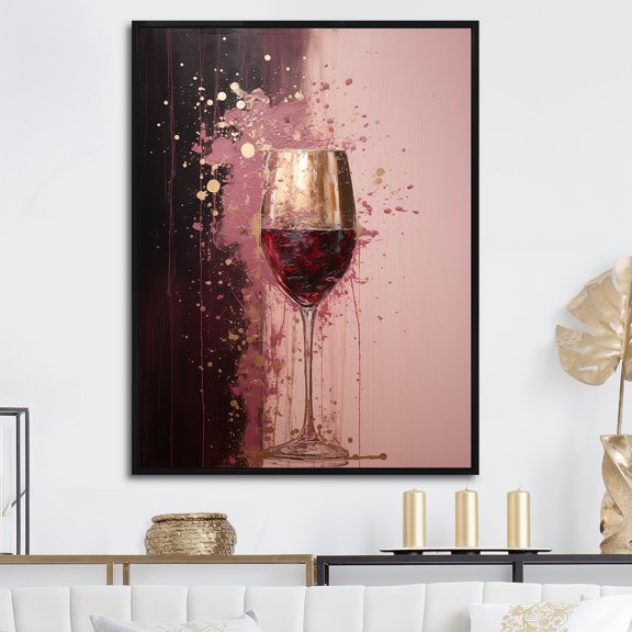 Designart "Enchanted Vintage Red Wine Glass" Champagne Floater Framed Canvas Prints