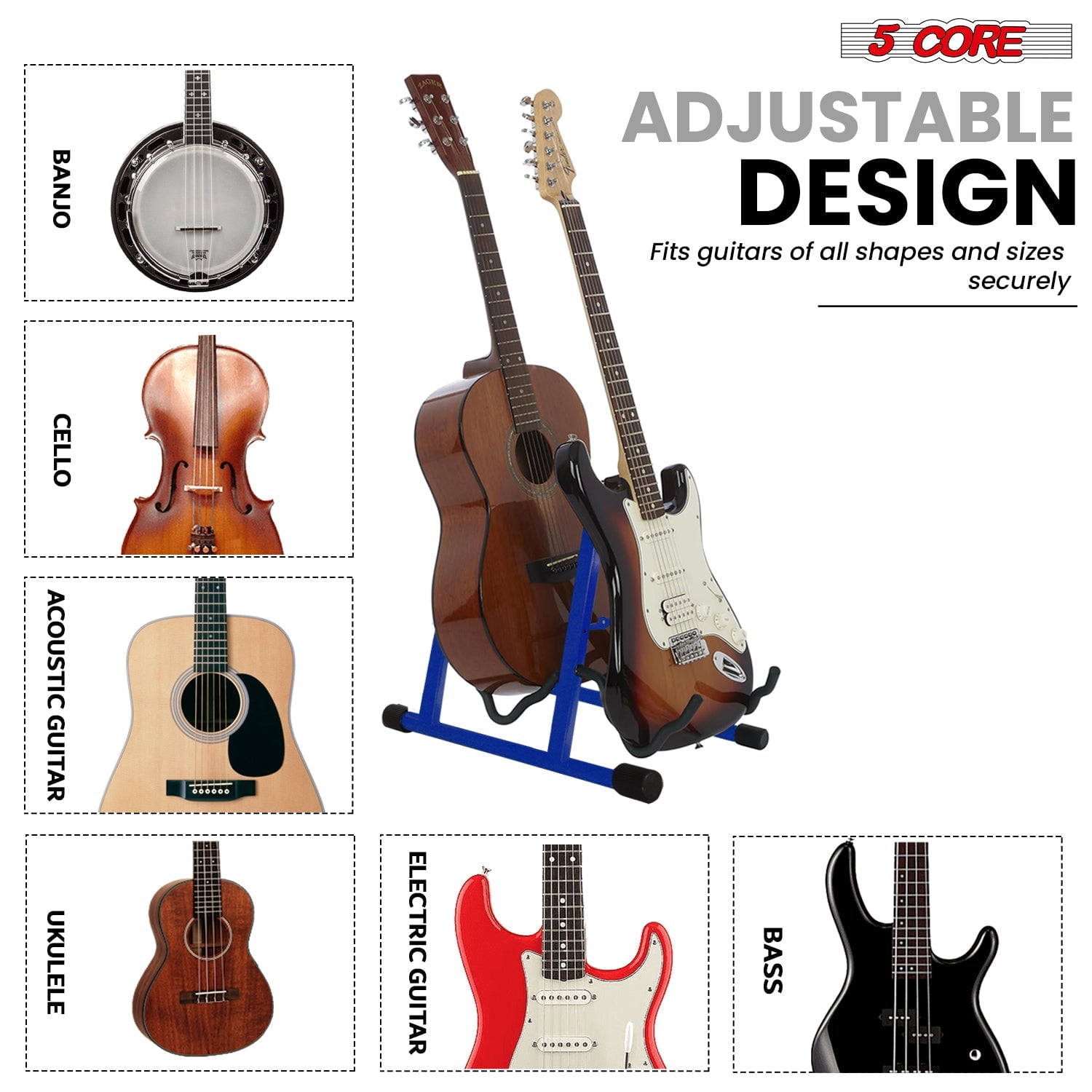 Heavy-Duty Double Guitar Stand – Adjustable A-Frame Floor Holder for Acoustic, Electric, Bass, Mandolin & Violin, Non-Slip Rubber Feet, Foldable for Stage/Studio