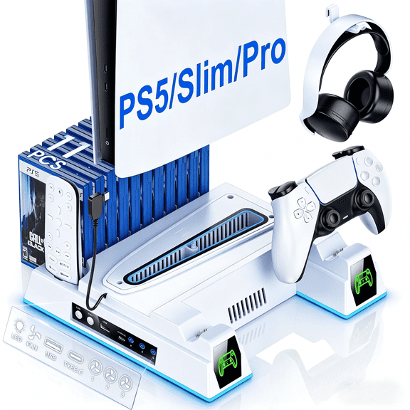PS5 Stand with Cooling Sation for PS5 Slim/Pro,ESYWEN PS5 Accessories with PS5 Cooling Stand for PS5 Slim/Pro/Disc/Digital Version