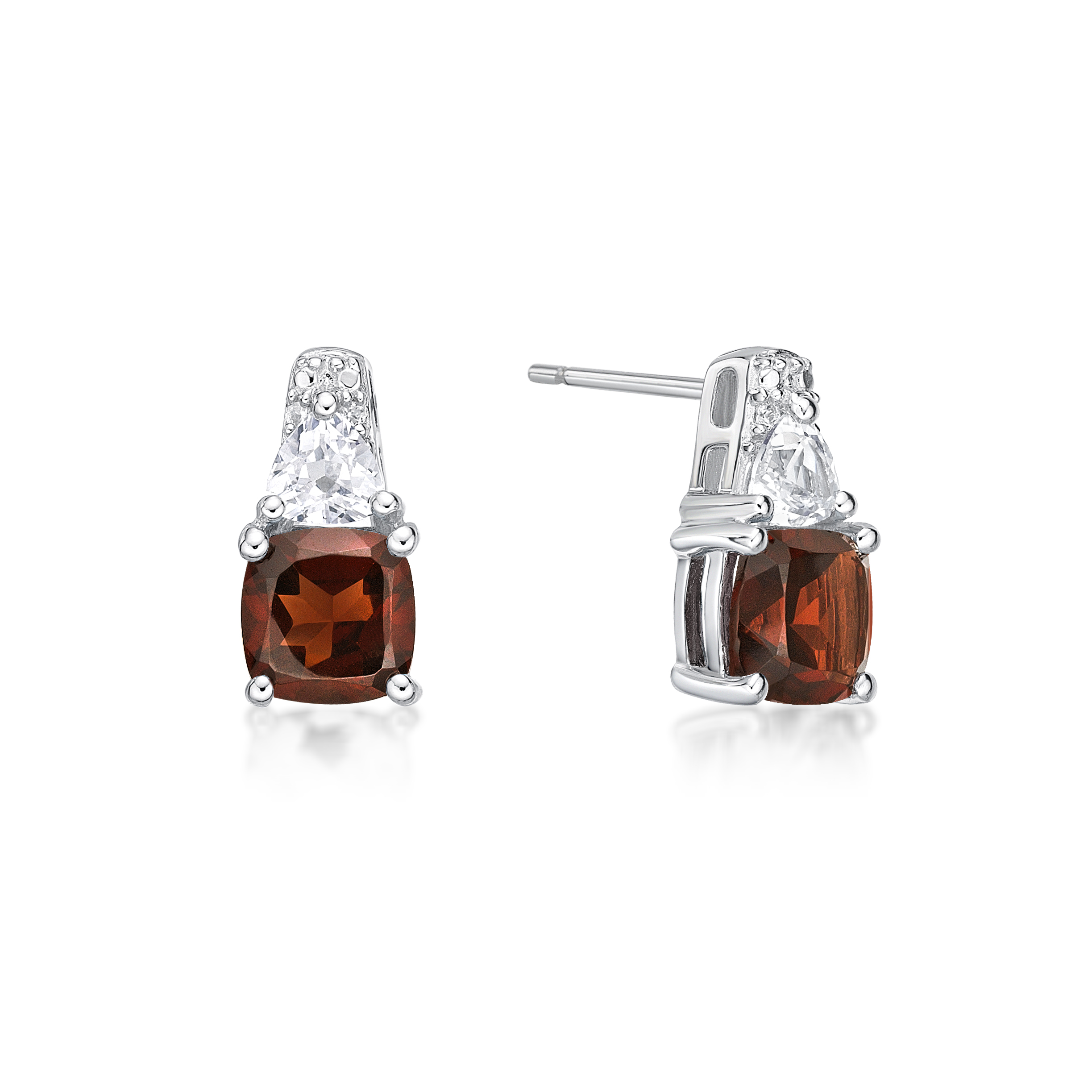 Jay Heart Designs 925 Sterling Silver Genuine Garnet and Created White Sapphire Earrings