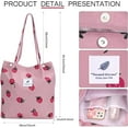 thumbnail image 3 of Ayieyill Corduroy Tote Bag for Women Girl Canvas Shoulder Cord Purse with Inner Pocket (Pink Strawberry), 3 of 6