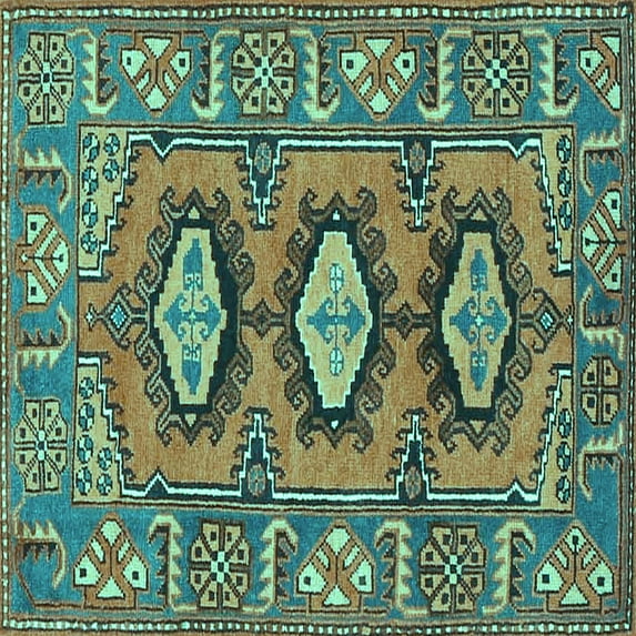 Ahgly Company Machine Washable Indoor Square Persian Turquoise Blue Traditional Area Rugs, 6' Square