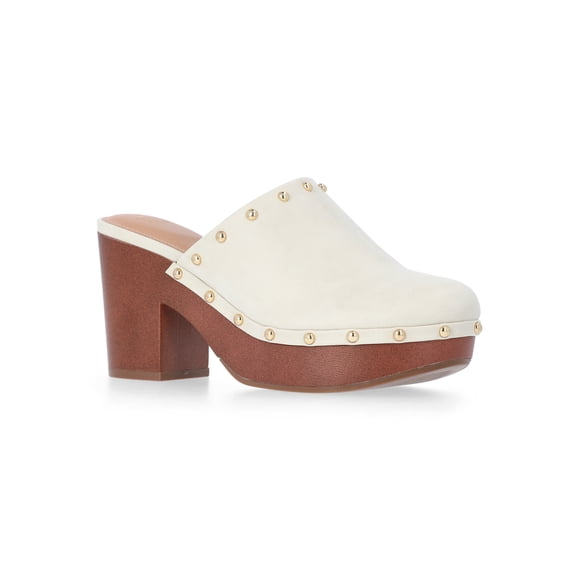 Time and Tru Women's Faux Leather Studded Clogs with Block Heels
