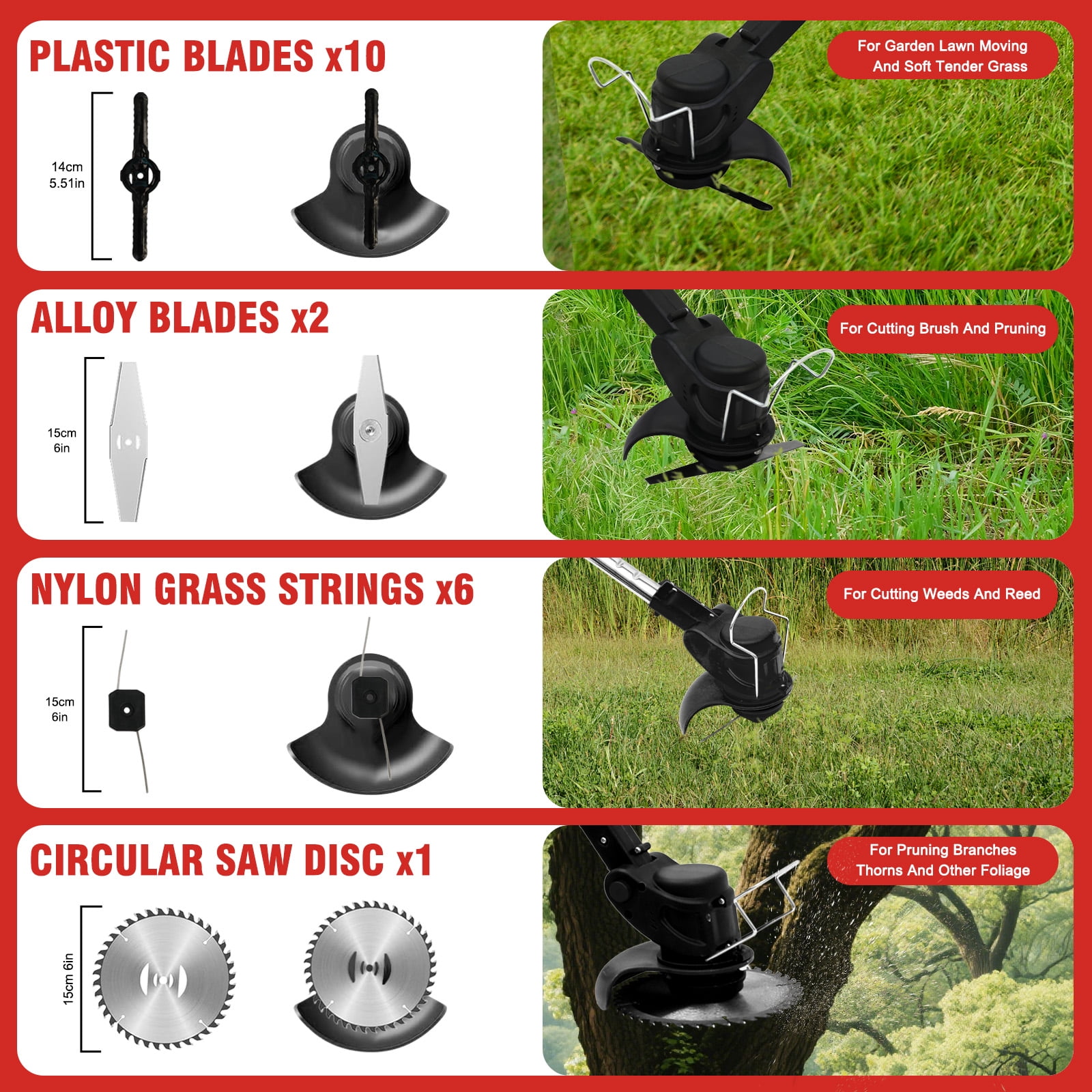 Cordless String Trimmer with Wheels and Leaf Blower Combo Kit, Weed Eaters with 3 Types Blades, Electric Leaf Blower with 2*6.0Ah Battery & Charger