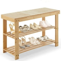Gianna Shoe Rack Bench, 3-Tier Bamboo Storage Organizer, Wood