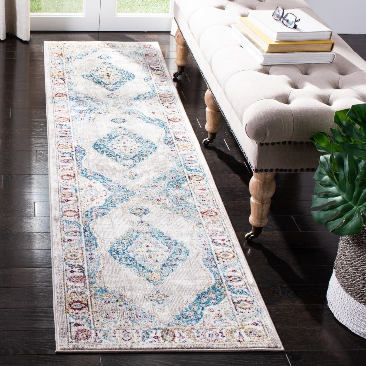 SAFAVIEH Aria Nita Oriental Runner Rug, Blue/Ivory, 2' x 8'