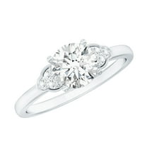 Rosec Jewels Lab Created Diamond Engagement Ring with Accent - 7 mm Circle Ring - EF-VS Quality, 18K White Gold, US 11.50