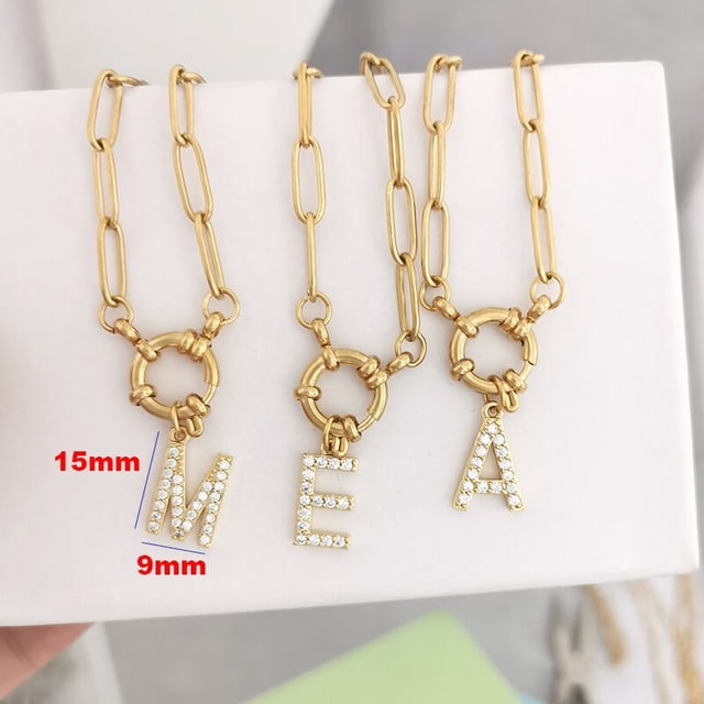 QMHJE inicial encanto AZ letras collar mujeres hombres gargantilla Color oro plata cadena de acero inoxidable 45 cm grande pequeño alfabeto DIY Tan Jianjun unisex