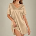 thumbnail image 6 of Frostluinai Satin Nightgowns for Women Silk Short Sleeve Nightshirt Silky T Shirt Night Gown V Neck Mini Sleepdress Loose Sleepwear S-XXL, 6 of 10