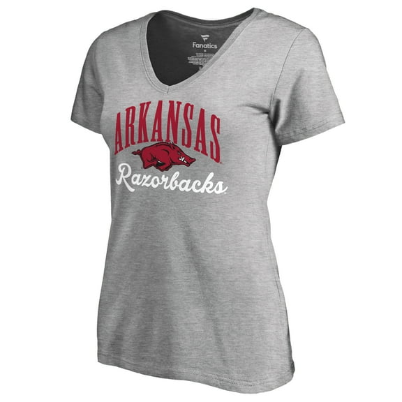 Women's Heather Gray Arkansas Razorbacks Victory Script V-Neck T-Shirt