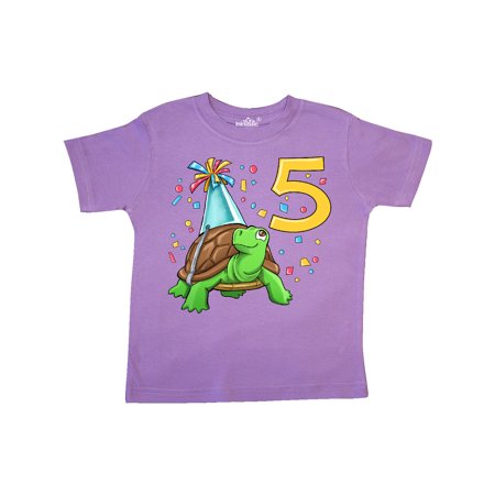 

Inktastic 5th Birthday Cute Turtle in Party Hat with Confetti Gift Toddler Boy or Toddler Girl T-Shirt