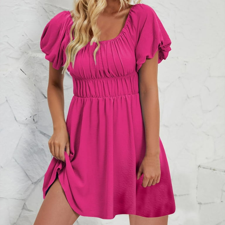 Busydd Womens Dresses Short Sleeve Square Neck Midi Dress