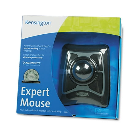 Multimedia Trackball - Kensington Expert Mouse Wired Trackball, Scroll Ring, Black/Silver
