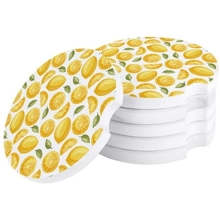 

FMSHPON Hand Drawn Lemon Pattern Set of 4 Car Coaster for Drinks Absorbent Ceramic Stone Coasters Cup Mat with Cork Base for Home Kitchen Room Coffee Table Bar Decor