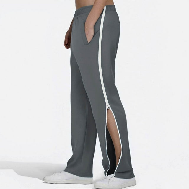 HOZADOIE Casual Pants for Men Solid Color Side Zip up Adjustable Slit Fashion Design Elastic Waistband Comfortable Pants Wide Leg Pocketed Lightweight Long Pants Spring Fall Trousers
