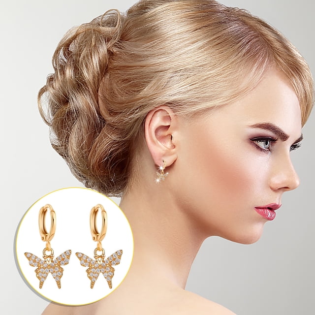 DPTALR Boucles d'Oreilles Incrustées Zircon Dégradé Flash Cicada pour Bal Fête